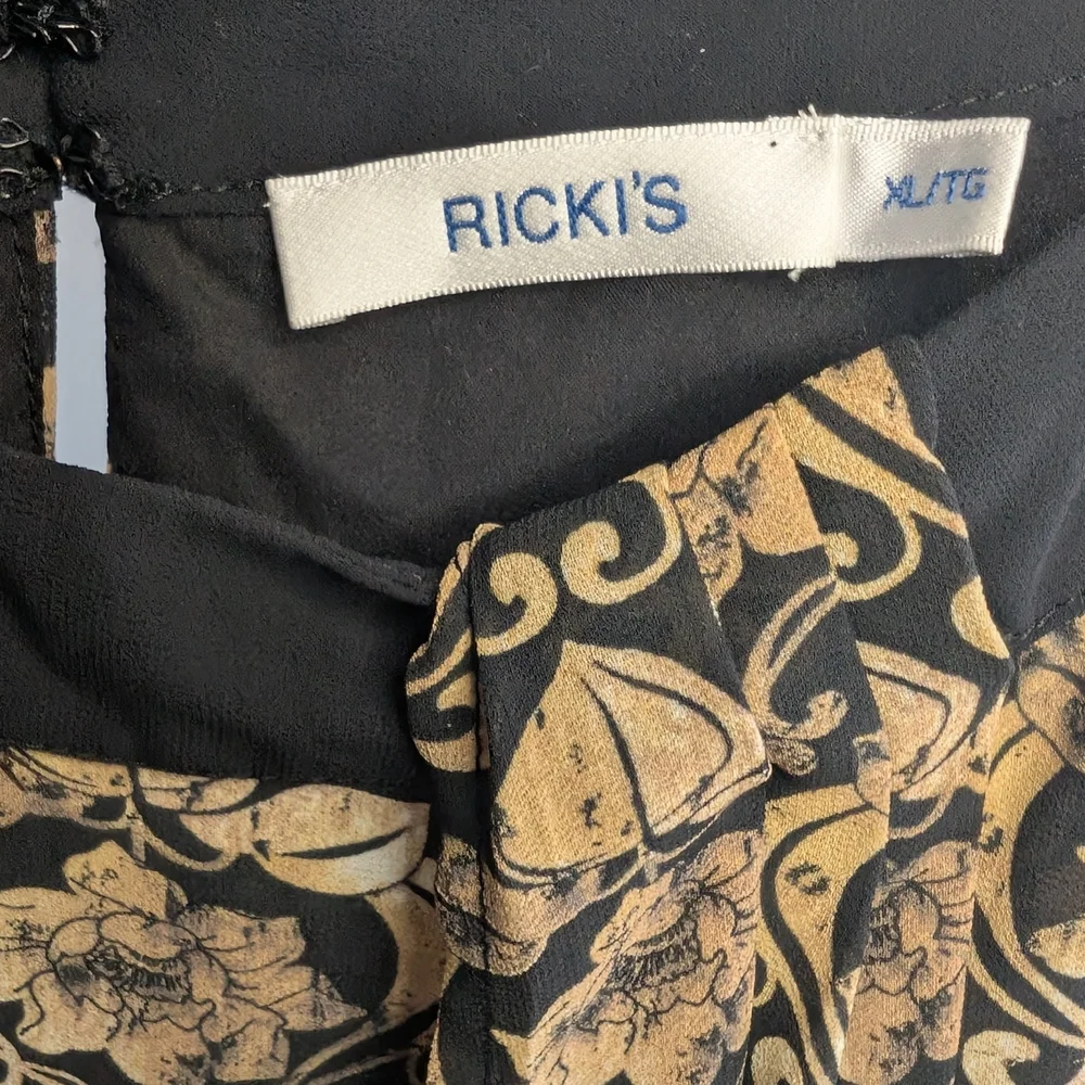 Ricki’s Black Gold Baroque Midi Dress XL Flowy Sleeveless Dark Quiet Luxury - Picture 5 of 11
